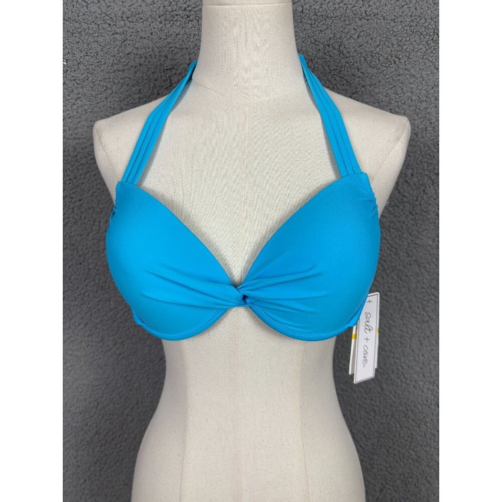 Salt + Cove Juniors' Strappy Underwire Push-up Bikini Top Blue Size Medium NWT's